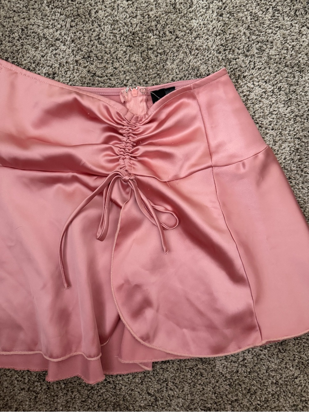 Windsor Pink Satin Ruched Drawstring Mini Skirt - Picture 2 of 3